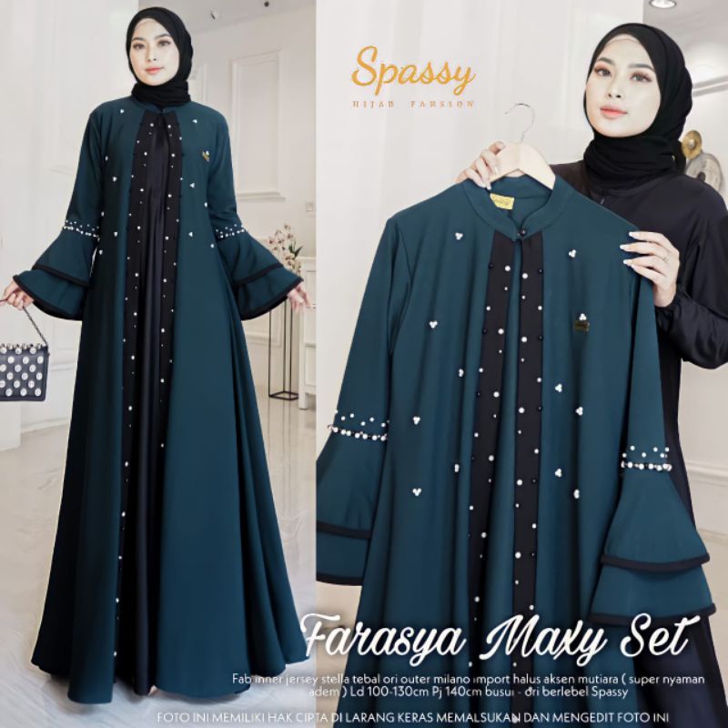 Farasya Maxy Set 2in1 Original Gamis Spassy Jersey Melar Jumbo LD 100-120 BUSUI inner outer