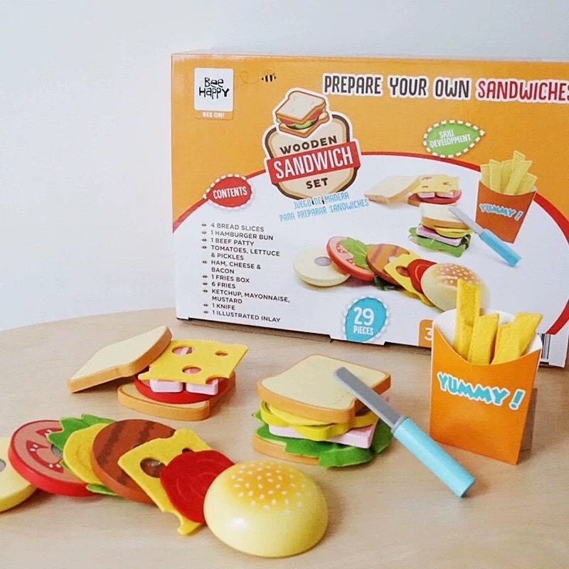 wooden food bbq salad sandwich pretend plays kitchen accessories plays