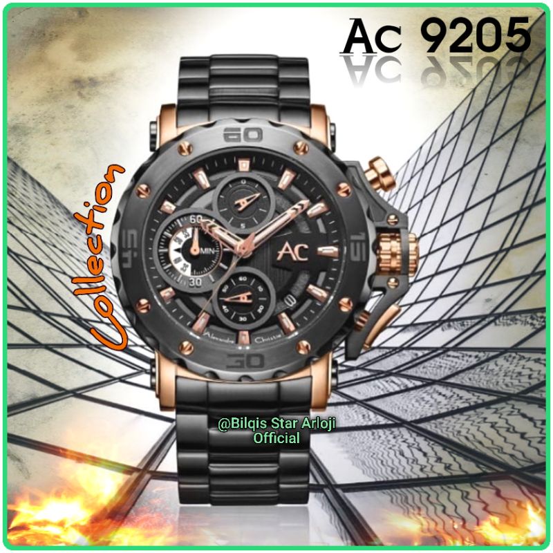 Alexandre Christie Collection AC 9205 Mc Tali Rantai Black Rose Gold Original