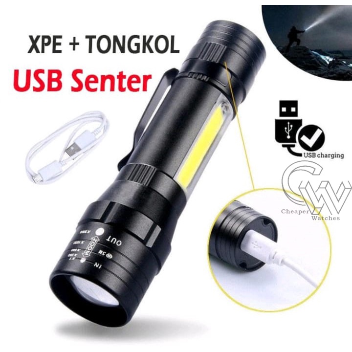 Cheaper-Senter Mini super terang zoom XPE COB Led Swat Police Light Recharge