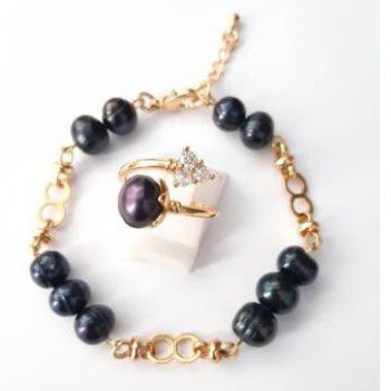 BERSERTIFIKAT WARNA MUTIARA REQUEST SET PERHIASAN GELANG CINCIN MUTIARA ALAMI AIR TAWAR LOMBOK HITAM