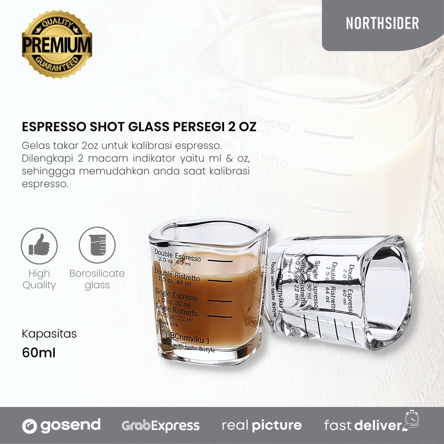 ESPRESSO SHOT GLASS PERSEGI 2 OZ - GELAS UKUR KOPI - SLOKI