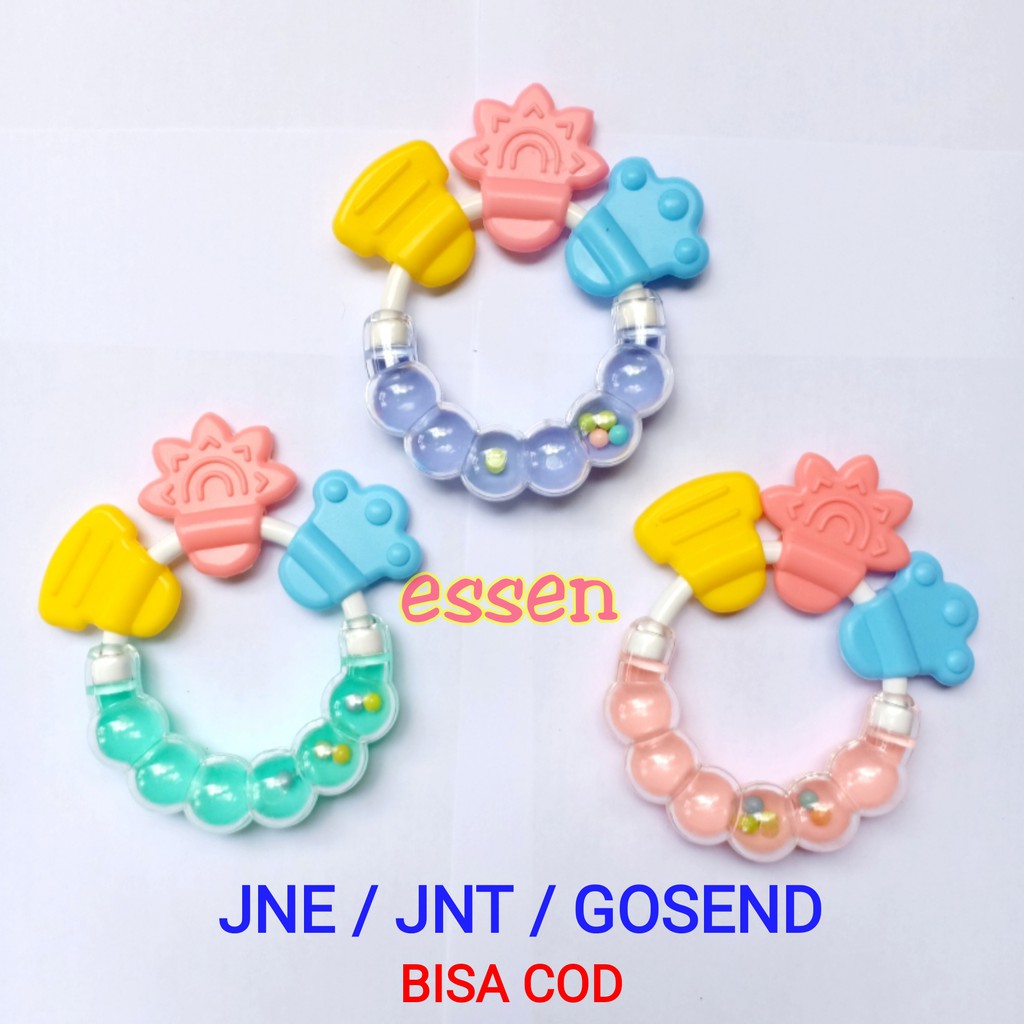 TEETHER RATTLE Mainan kerincingan genggam gigitan bayi bunyi kerincing
