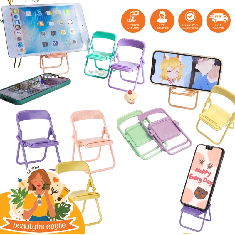 Stand HP Macaron Model Kursi Lipat Smartphone Holder Chair Model Macaron