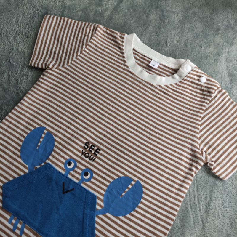 Romper Baby Boy 6-9 Bulan, Blue Crab Strips (Preloved)