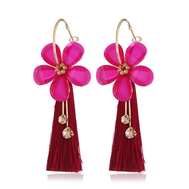 LRC Anting Tusuk Fashion Flower Shape Decorated Tassel E77633