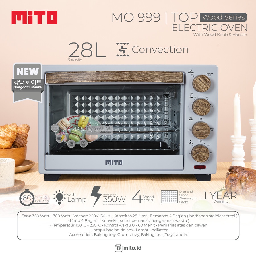 MITO Electric Oven MO999 TOP WOOD SERIES 28L - Pink &amp; Putih MO 999 Wood Series