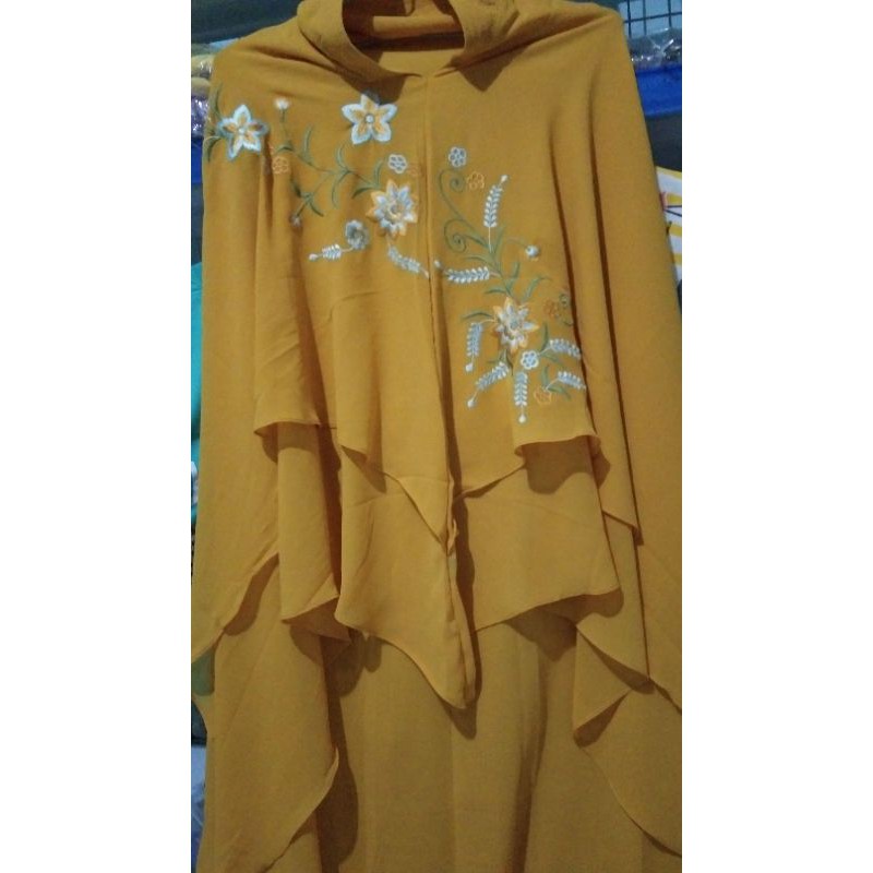 SALE  JNS Hijab / Khimar Bordir warna Kuning Gold Ceruti Premium