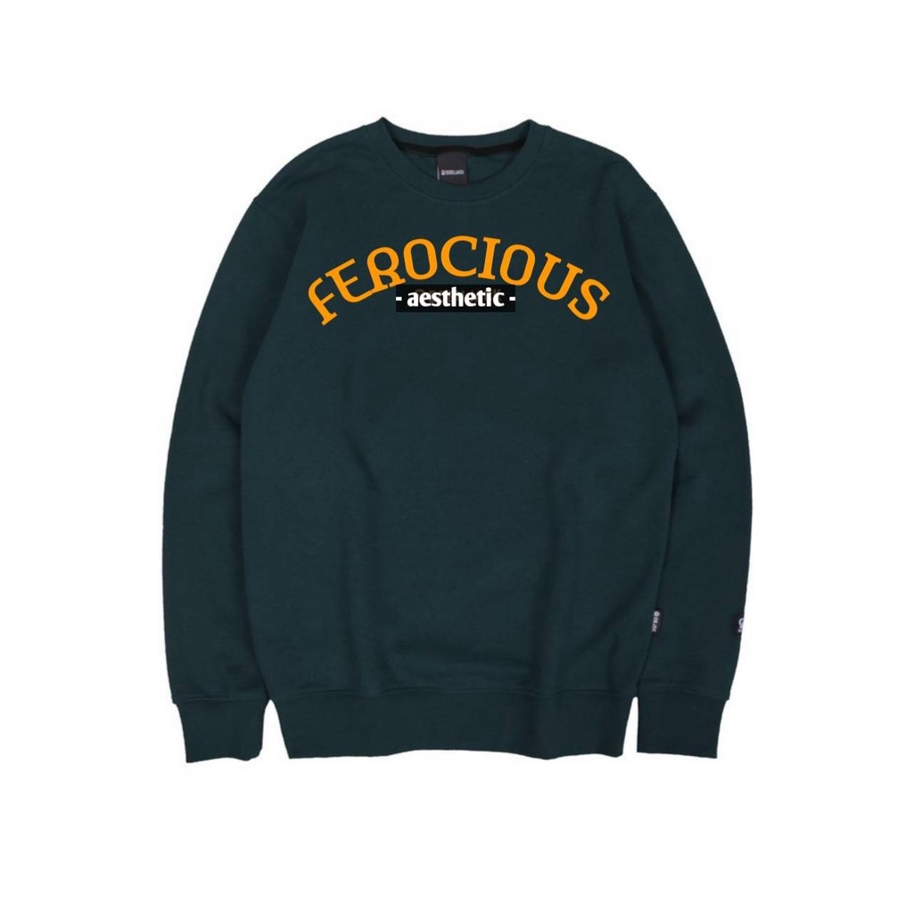 Crewneck College Hijau Gold Crewneck Authentic Bordir- Sweater Bordir Pria Ferocious