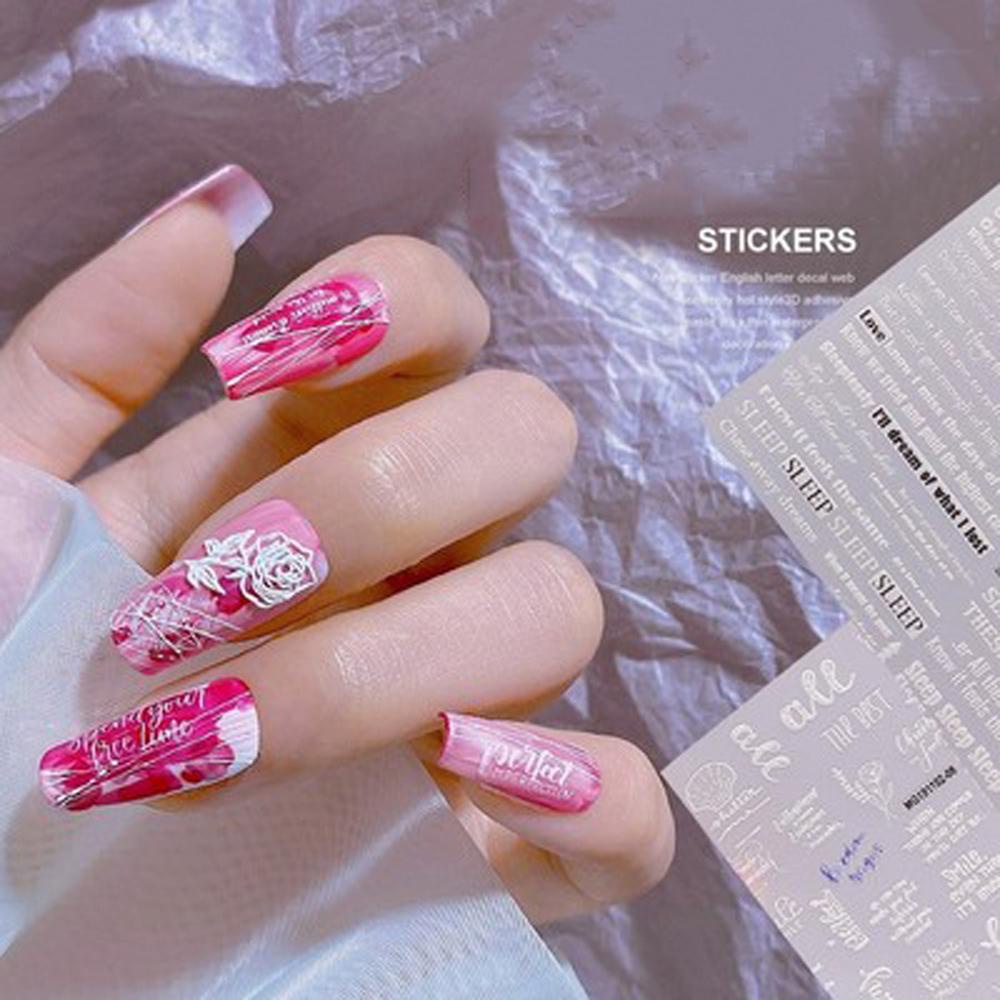 Mxbeauty Alfabet Inggris Stiker Kuku Wanita Putih Perekat Diri Sederhana DIY Dekorasi Nail Art