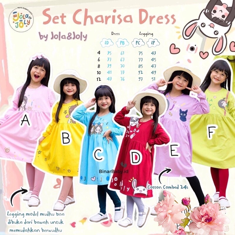 SETELAN ANAK PEREMPUAN SET CHARISA DRESS BY JOLA AND JOLY USIA 4 - 12 TAHUN