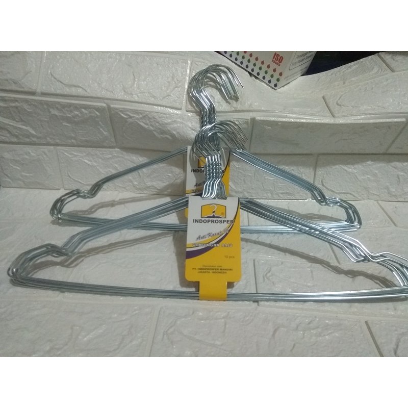 Gantungan baju kawat stenlis merek indoprosper  harga /pak isi 10pcs