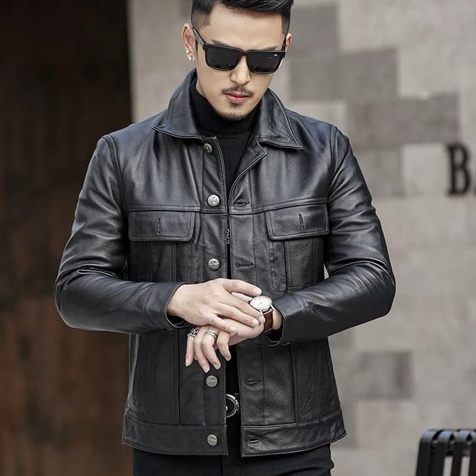 jaket kulit terbaru 100% kulit asli domba/ jaket kulit asli model jaket Levis pria-jaket kulit asli 