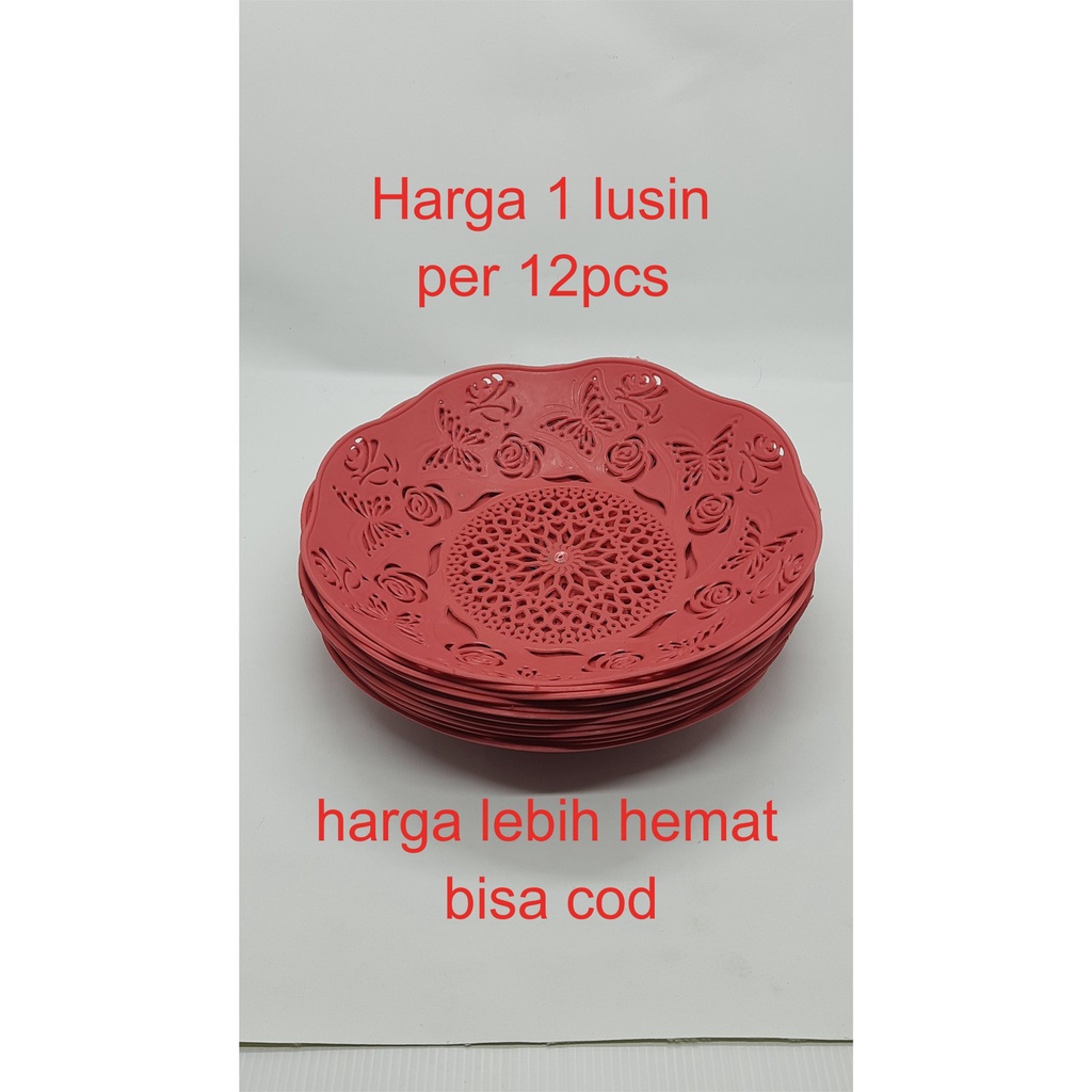 LJ Harga Paket 1 lusin / 12 pcs Piring Rotan Plastik Buah MOTIF BUNGA 21 cm