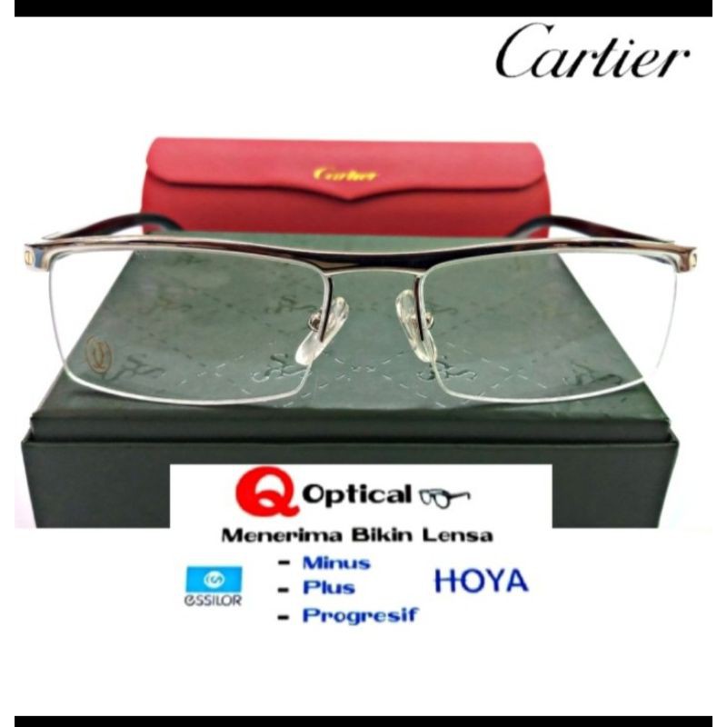 Kacamata Frame Pria Titanium Half Cartier Col.08 S56 Silver Chrome