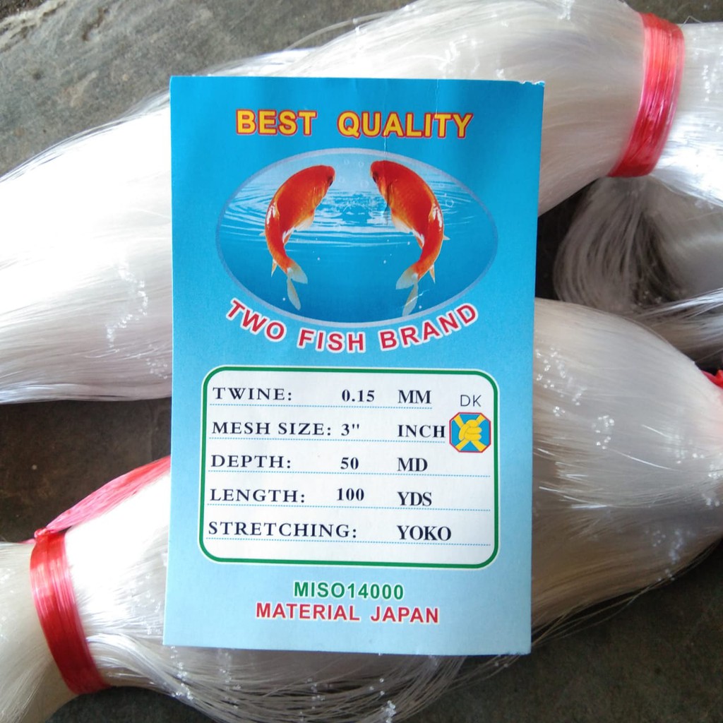 JARING IKAN 3 INCH SENAR 0.15 Mm 50X100 - YOKO ( MATA BERDIRI/ MUJUR / VERTIKAL )