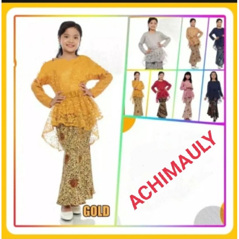 SETELAN BAJU KEBAYA BROKAT ANAK PEREMPUAN/ KEBAYA GOTIK ANAK .. BUAT UMUR 4,5,6,7,8,9,10,11,12 TAHUN