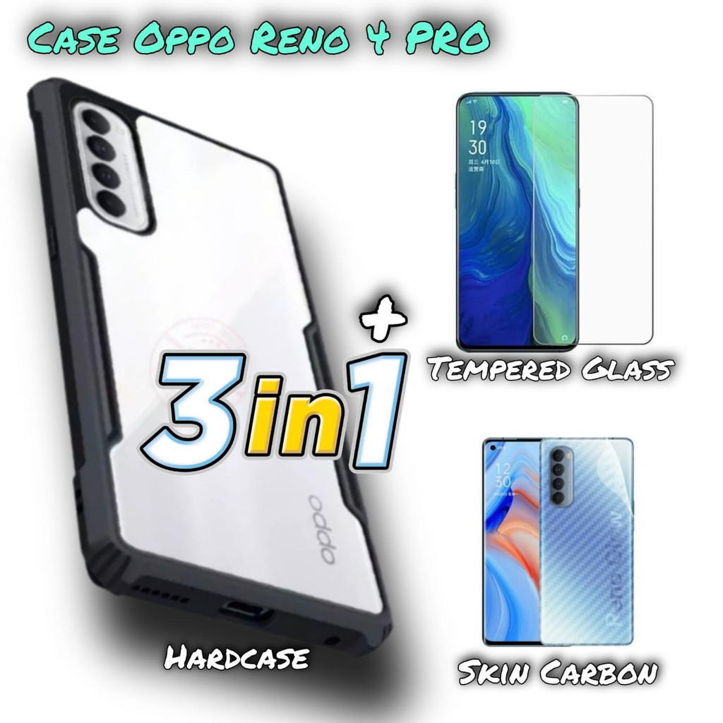 Case Oppo Reno 4F / Oppo Reno 4 / Oppo Reno 4 Pro / Reno 5 HardCase + Tempered Glass Clear + Garskin