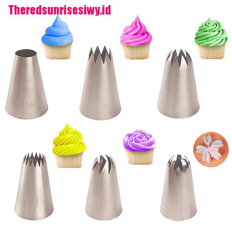 6pcs / Set Nozzle Piping Krim Fondant Icing Untuk Alat Dapur