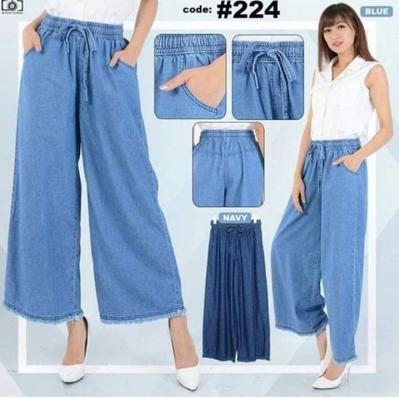 Jeans kulot rawis - kulot Jeans tali pinggang - allsize fit xl - pinggang karet - bahan denim