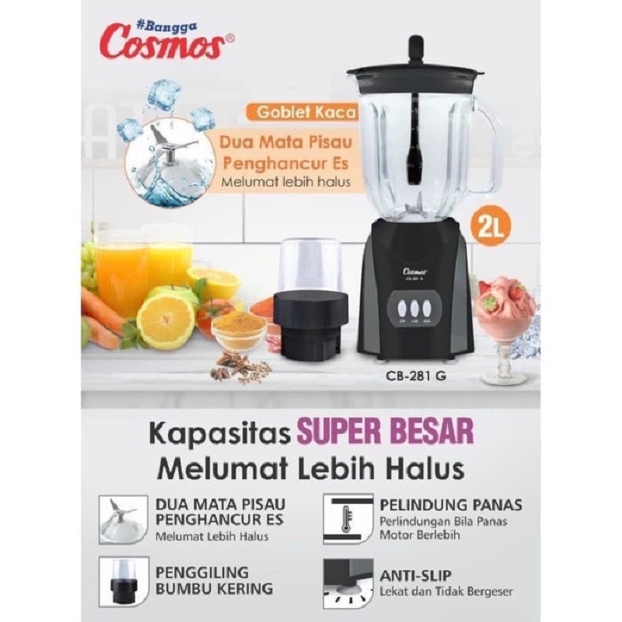 BLENDER COSMOS KACA BESAR CB281G CB 281 G 2IN1 2L 2LITER PENGHANCUR ES