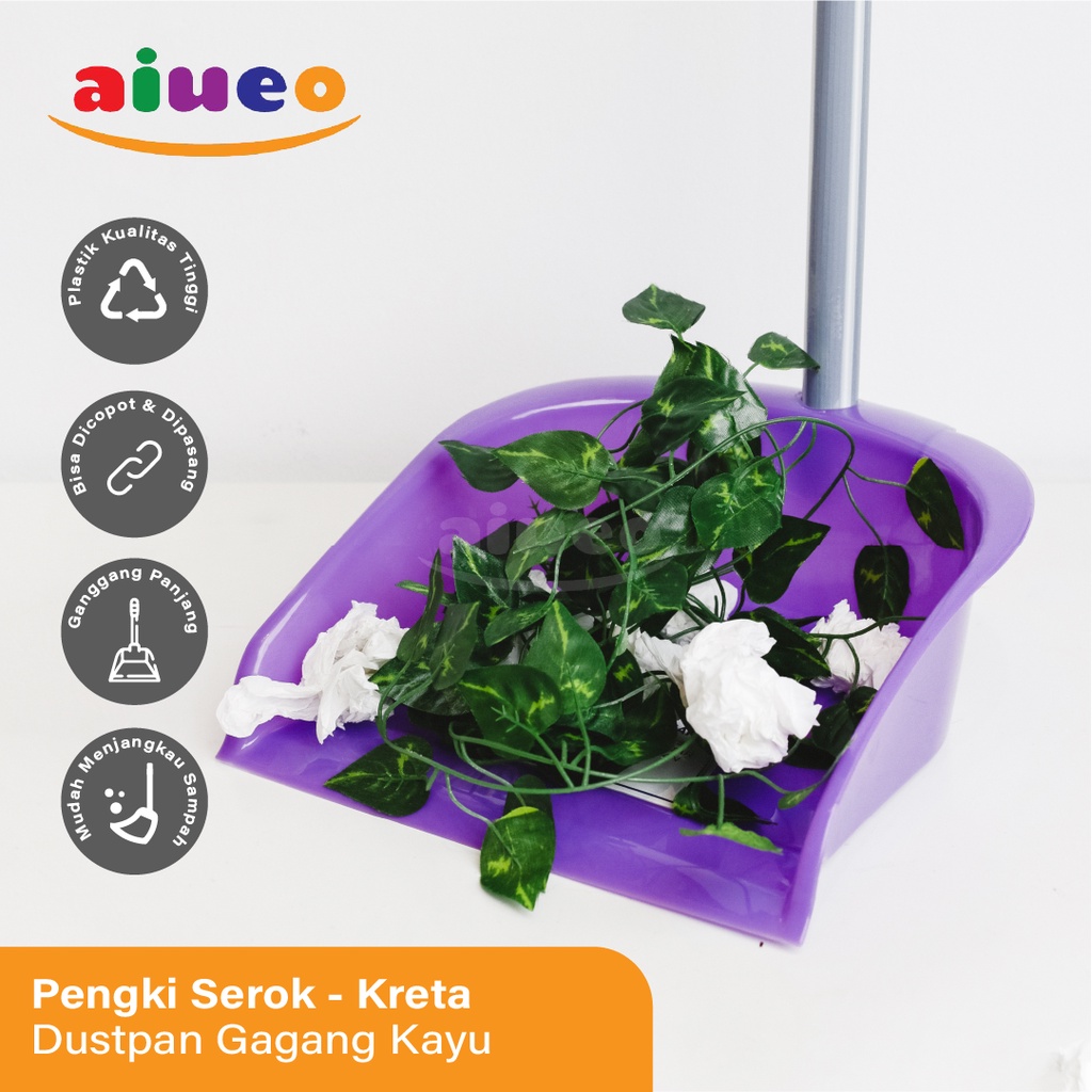 AIUEO | Pengki Serok Sampah Serokan Dustpan Gagang Kayu Murah Kreta RANDOM | cikrak sampah | cikrak plastik | plastik sampah