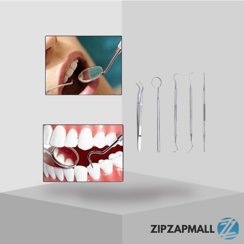 Peralatan Oral Perawatan Dokter Gigi Dental Care 5 in 1 / Alat Perawatan Gigi Dan Mulut 1 Set Penjepit Pengikis Scaller Cermin Gigi Putih Bersih / Alat Perawatan Mulut Gigi Bahan Stainless Steel Anti karat Aman / Alat Kesehatan Gigi Murah Original