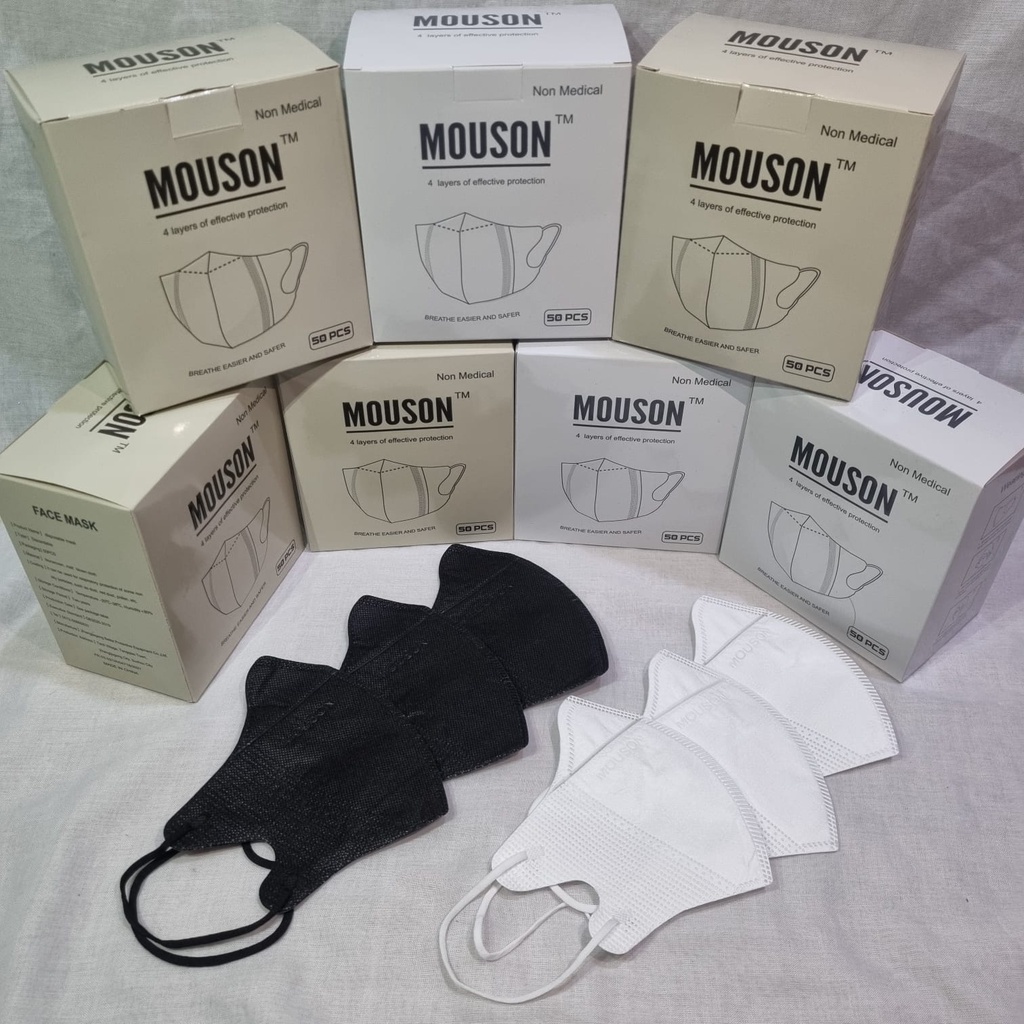 MASKER DUCKBILL  4 PLY GARIS (50 PCS) TEBAL EMBOSE MOUSON READY HITAM DAN PUTIH/EZIO 4 PLY