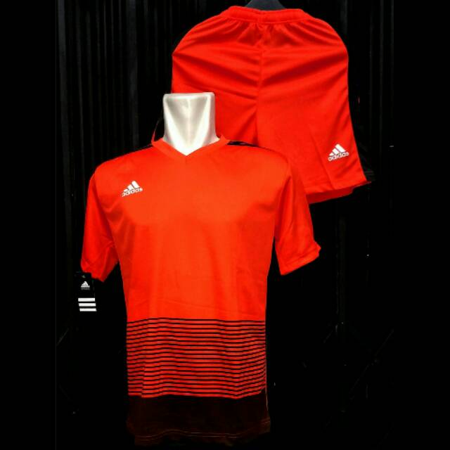 Jersey Futsal Adidas Merah Garis Hitam / Baju Bola / Kostum Futsal / Kaos Setelan Olahraga Bola Kaki