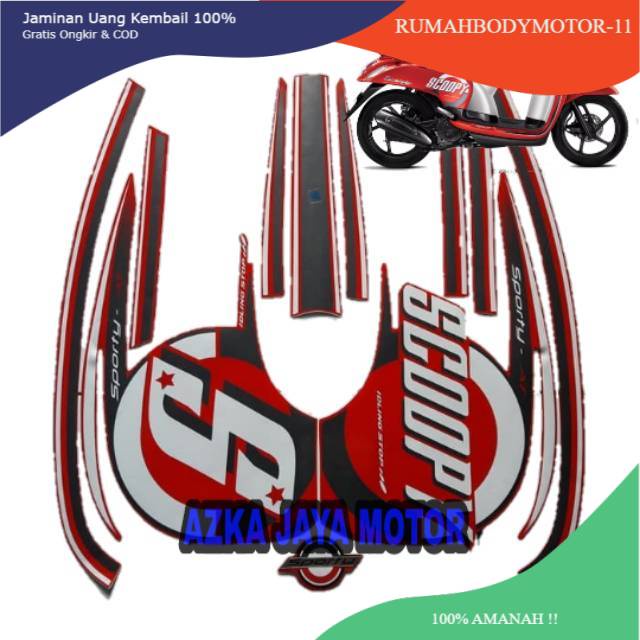Striping full body Honda Scoopy Fi Sporty warna Merah Putih tahun 2015 -  2016 Sticker Scoopy fi