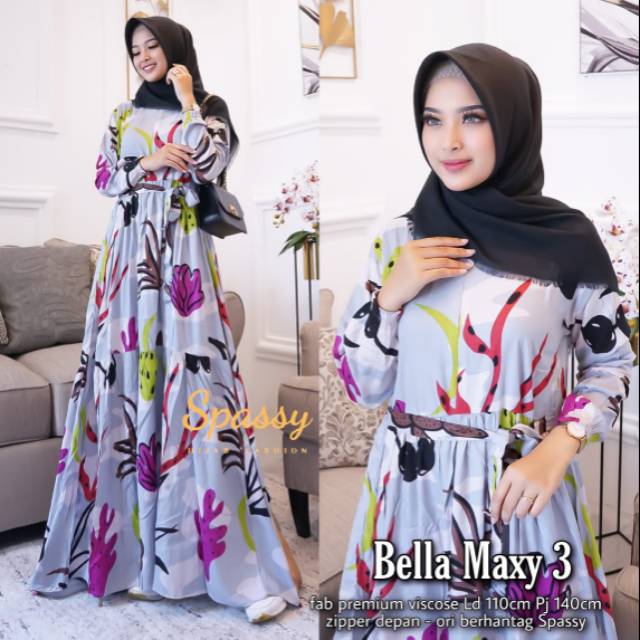 Dress muslim super cantik dan modis BELLA MAXY 3 fab premium viscose ziper depan ori berhantag spasy