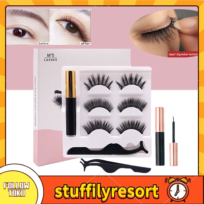 COD/HOT!! Bulu Mata Palsu Magnetik Bulu Mata Magnet 3 Pasang Set Magnet 3D Premium Silk Eyelash Magnetic Eyeliner Bulu Mata Palsu Magnetik Barang spot