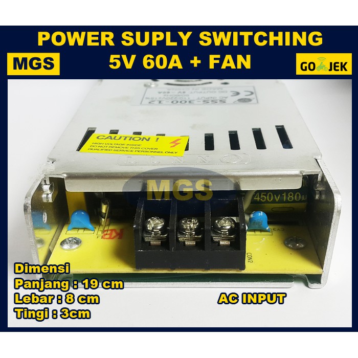 POWER SUPPLY 5V 60A SLIM + FAN