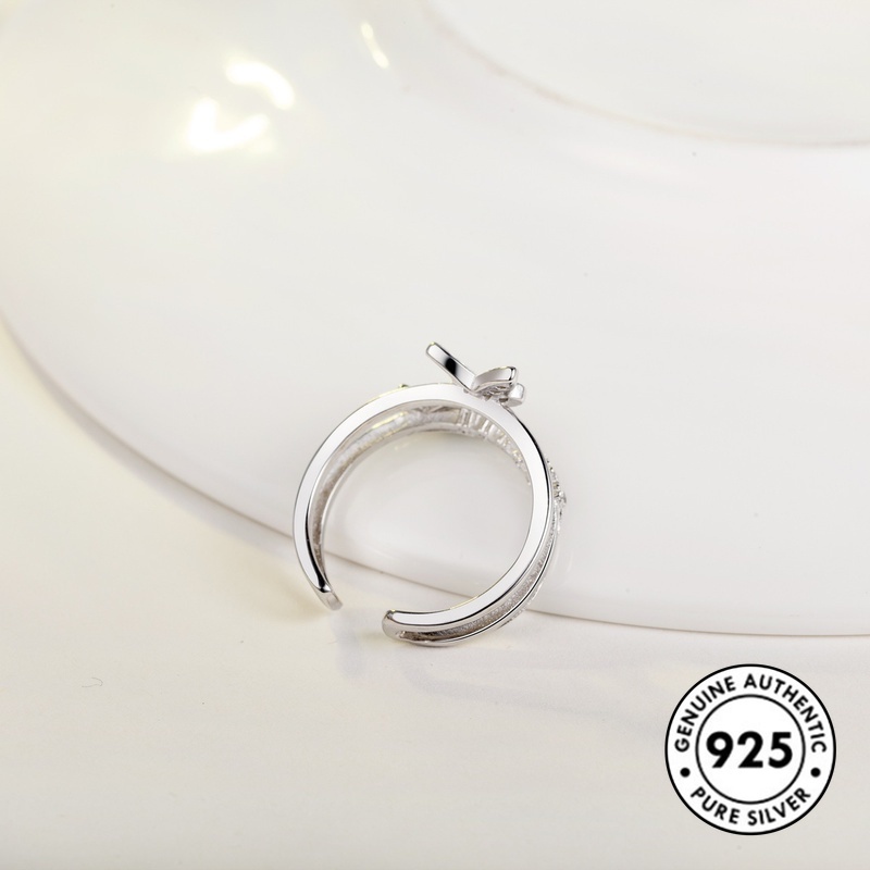 Cincin Model Terbuka Desain Kupu-Kupu Bahan S925 Silver Aksen Berlian