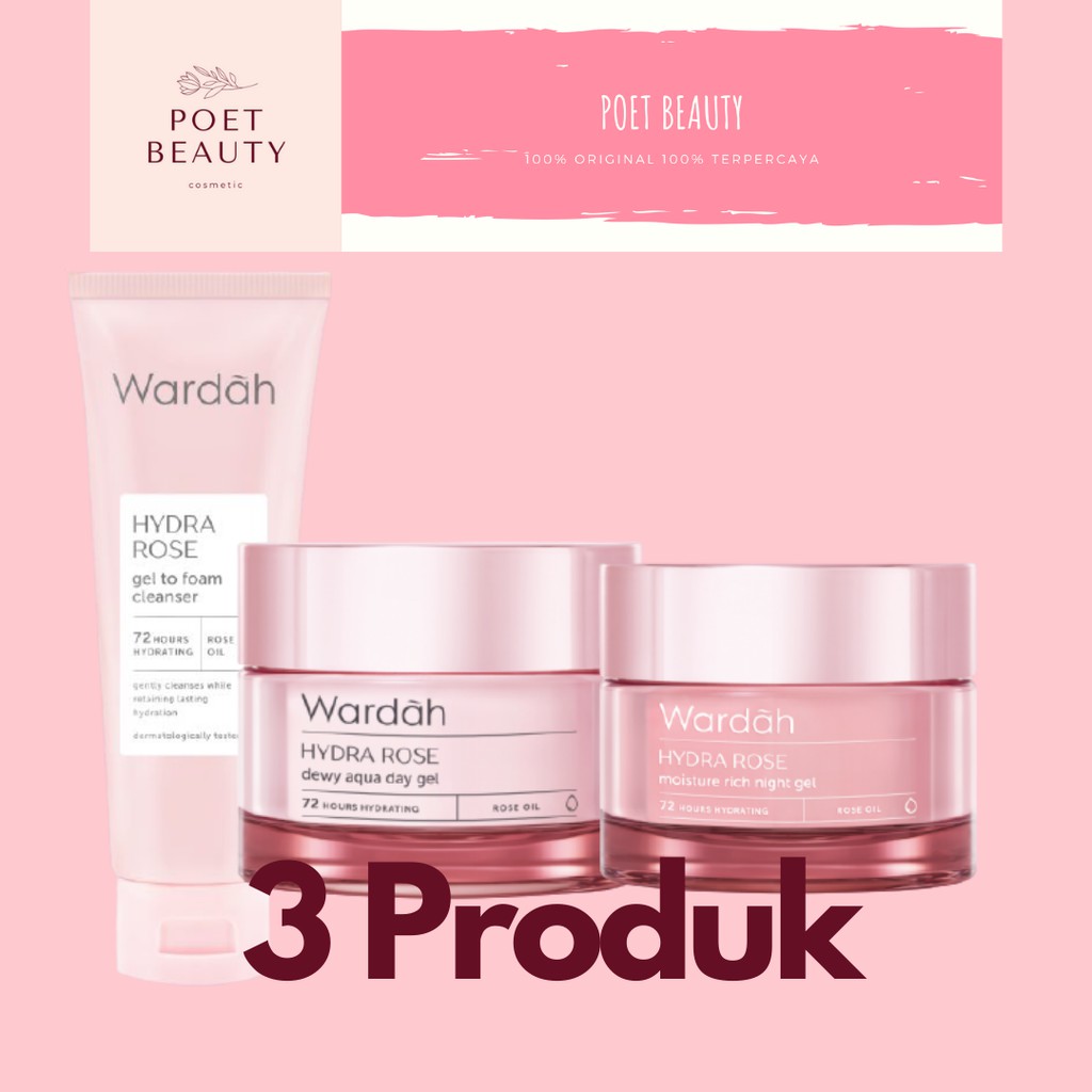 Wardah Hydrarose Series Paket Gel Lengkap 3 Produk