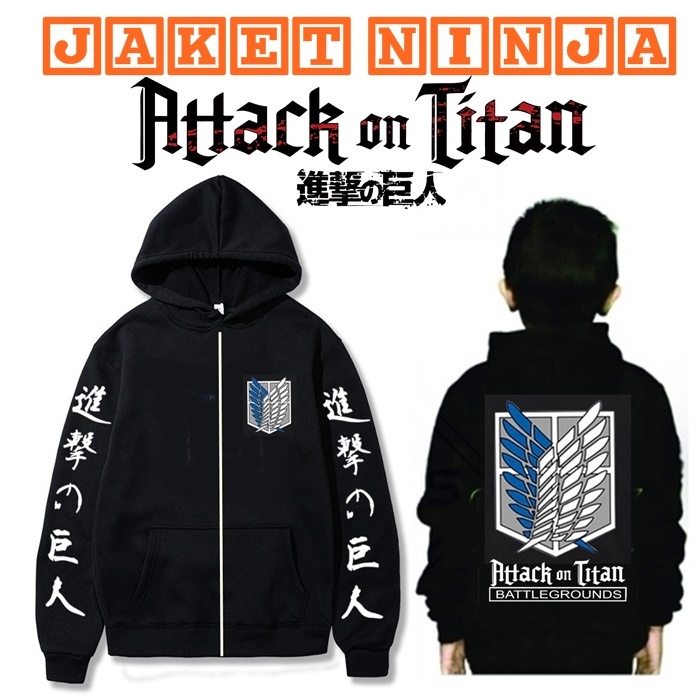 AOT NARUTO JAKET ANAK LAKI LAKI FREE FIRE MOTIF TERBARU USIA 4 - 15 TAHUN-AOT BLACK