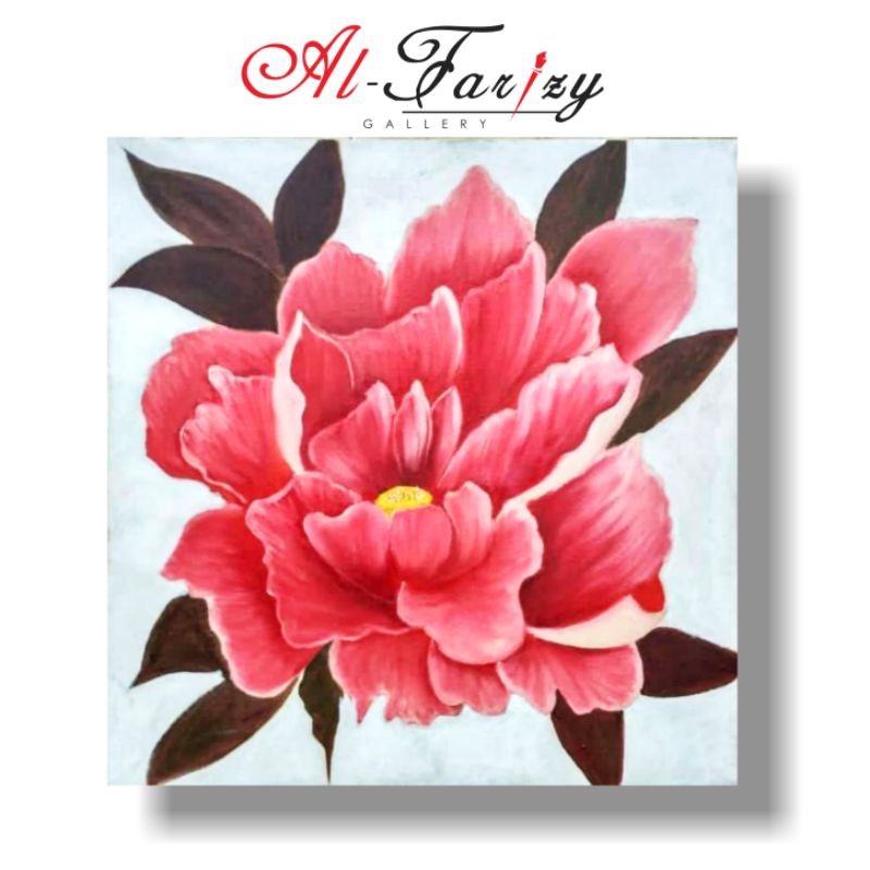 Lukisan Bunga Merah Unik Minimalis Kanvas Ukuran 60x60 cm Lengkap dengan kayu penyangga