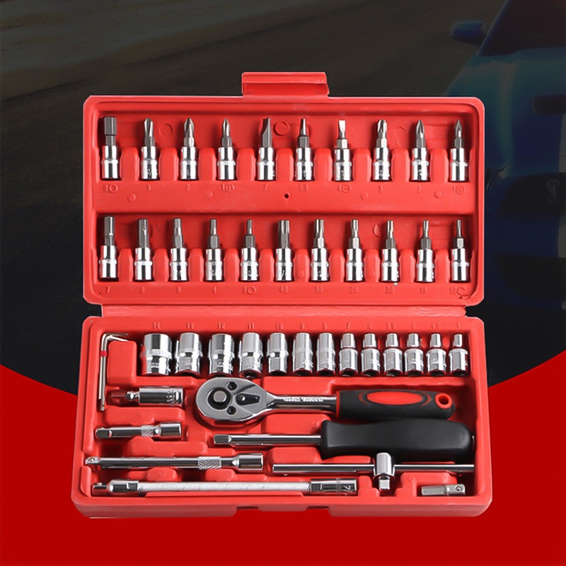 INT Kunci SOK 46 PC Set Socket (1/4 &quot;)  Full Lengkap Socket Tool Kit Pas Ring L Motor Mobil