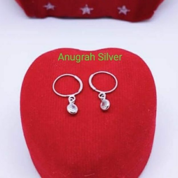 (COD)Anting kenip anak &amp; remaja gantung mata diamond putih perak asli 925/silver lapisan emas putih murni