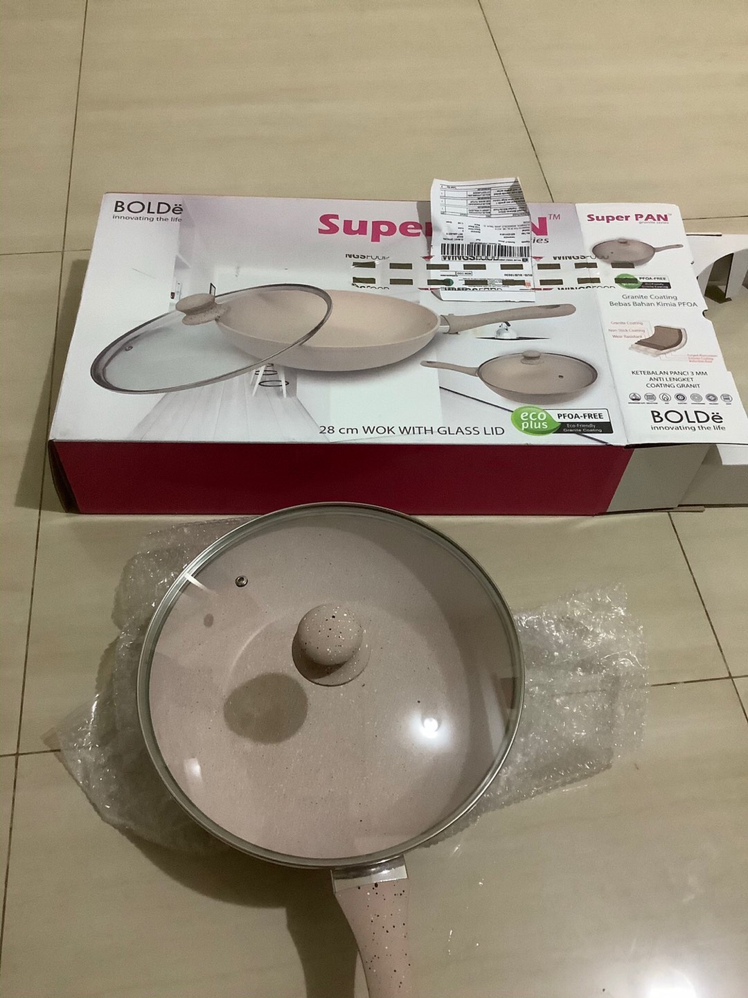 Bolde Super Pan Granite + Tutup Kaca 28cm Beige Induksi Glass Lid