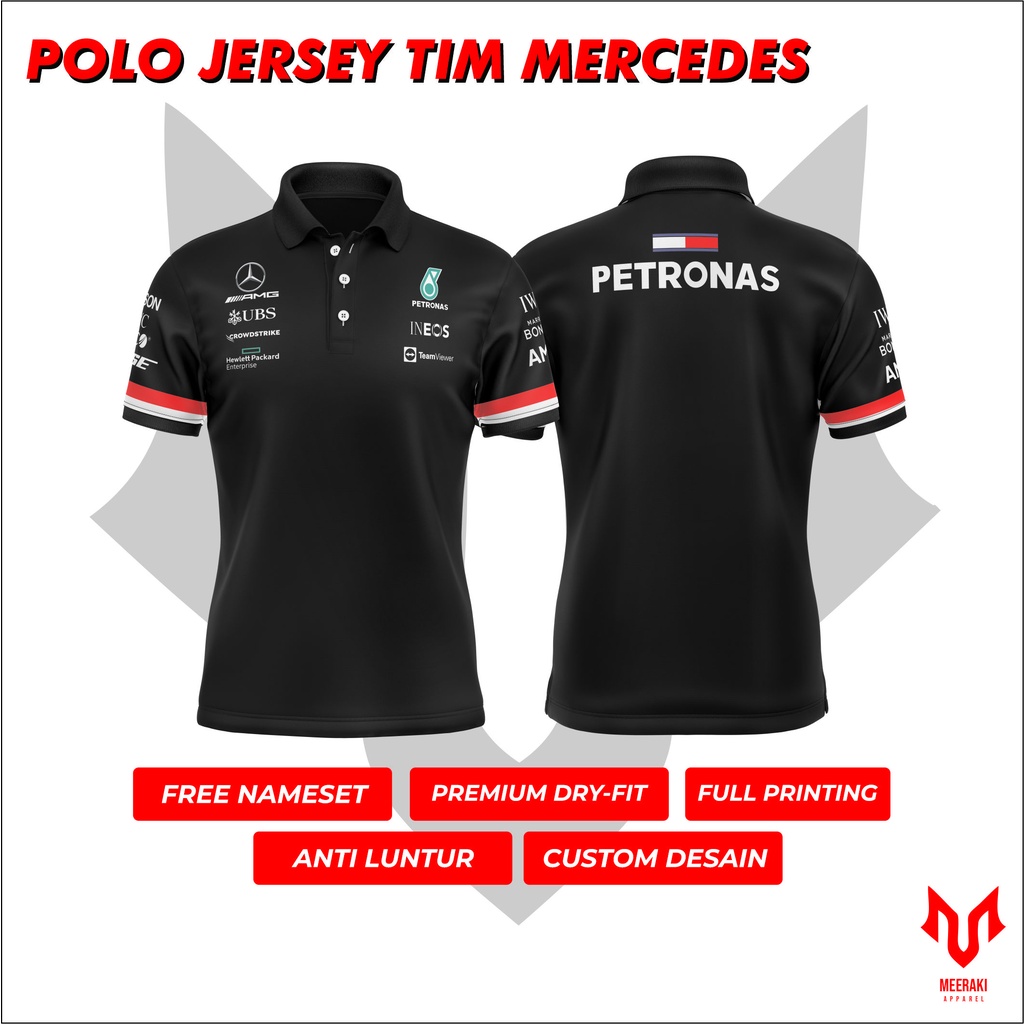 Jersey Polo Kaos Formula 1 (F1) Tim Mercedes Free Custom Nameset