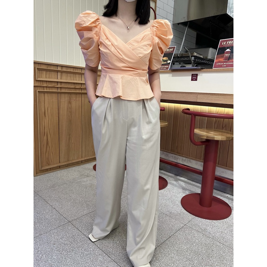 #Sisjuly # Wanita Baru Gaun Musim Panas Perancis Retro Romantis Cross V-Neck Lengan Puff Ruffle Slim