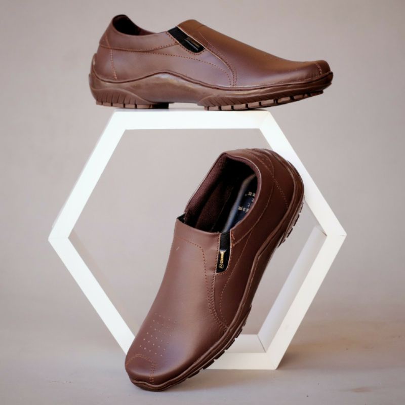 BADIL (KULIT ASLI) - Sepatu Pria Casual Kerja Slip On Santai Kulit Asli Original Handmade Premium