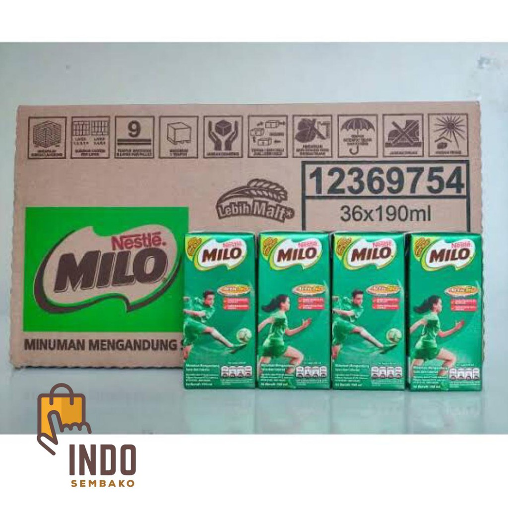 

Susu Cair UHT Milo Activ Go Coklat Per Dus Isi 36 Kotak @180ml / Susu Cair Milo Dus isi 36 karton