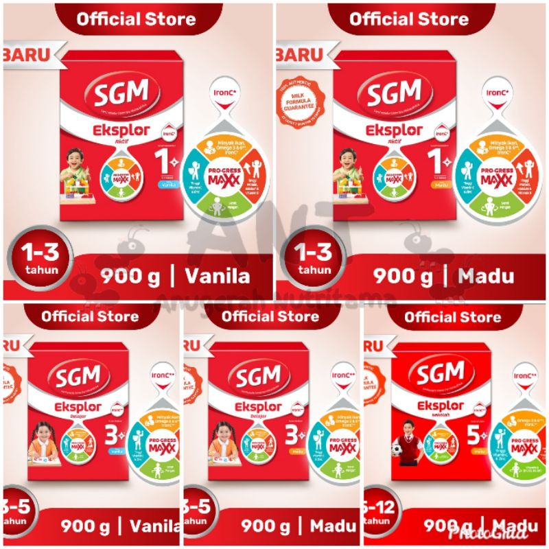 SGM Eksplor 1+ 3+ dan 5+ Pro-GressMaxx Vanila dan Madu 900gr 1 plus / 3 plus / 5 plus