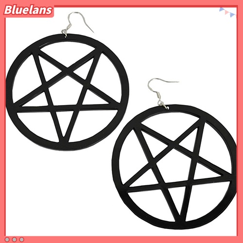 Anting Stud Bentuk Bulat Pentacle Hollow Besar Gaya Punk Vintage