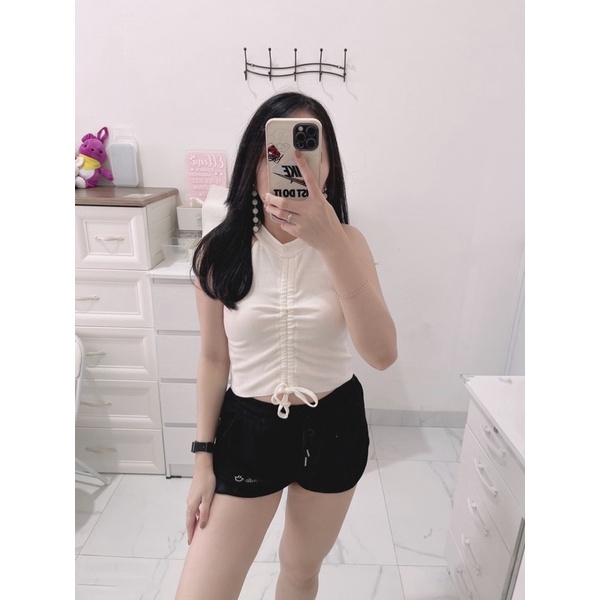 Jenie croptop wanita | croptop knit import | atasan crop rajut buntung wanita | croptop higher neck / kerah bulet | korean fashion wanita | aquarius boutique89 grosir