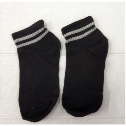 ❄ TMALL ❄ R140 Kaos Kaki Korea Style Casual Sport Motif Garis Bahan Katun Warna Polos Medium Sock-HITAM