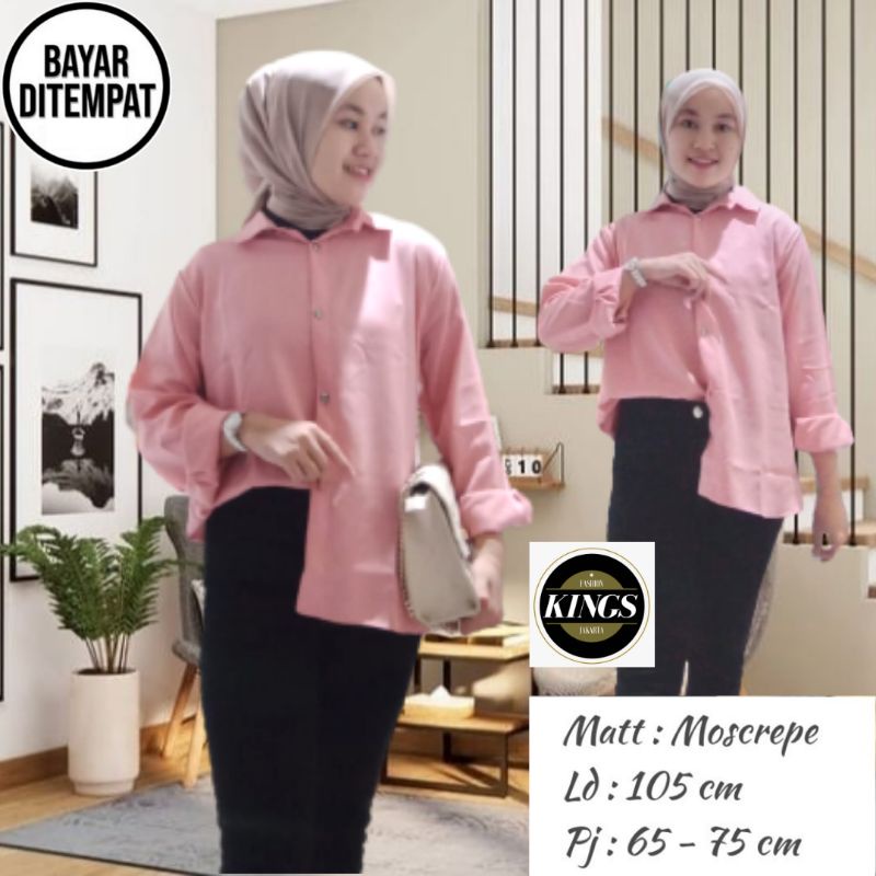 Kemeja Wanita Basic Polos Putih Hitam Atasan Blouse Casual Lengan Panjang Hem Kerja Kantor Formal Bahan Moscrepe-7