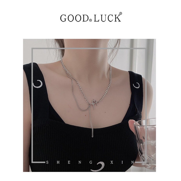 Ins hip hop Baja titanium niche awn Bintang Kalung Perempuan Bintang Kalung Rantai Tulang Selangka Aksesori Pasangan Sederhana